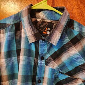Men's Large Amplify Blue/Black/White Plaid Short Sleeve Button Down Shirt